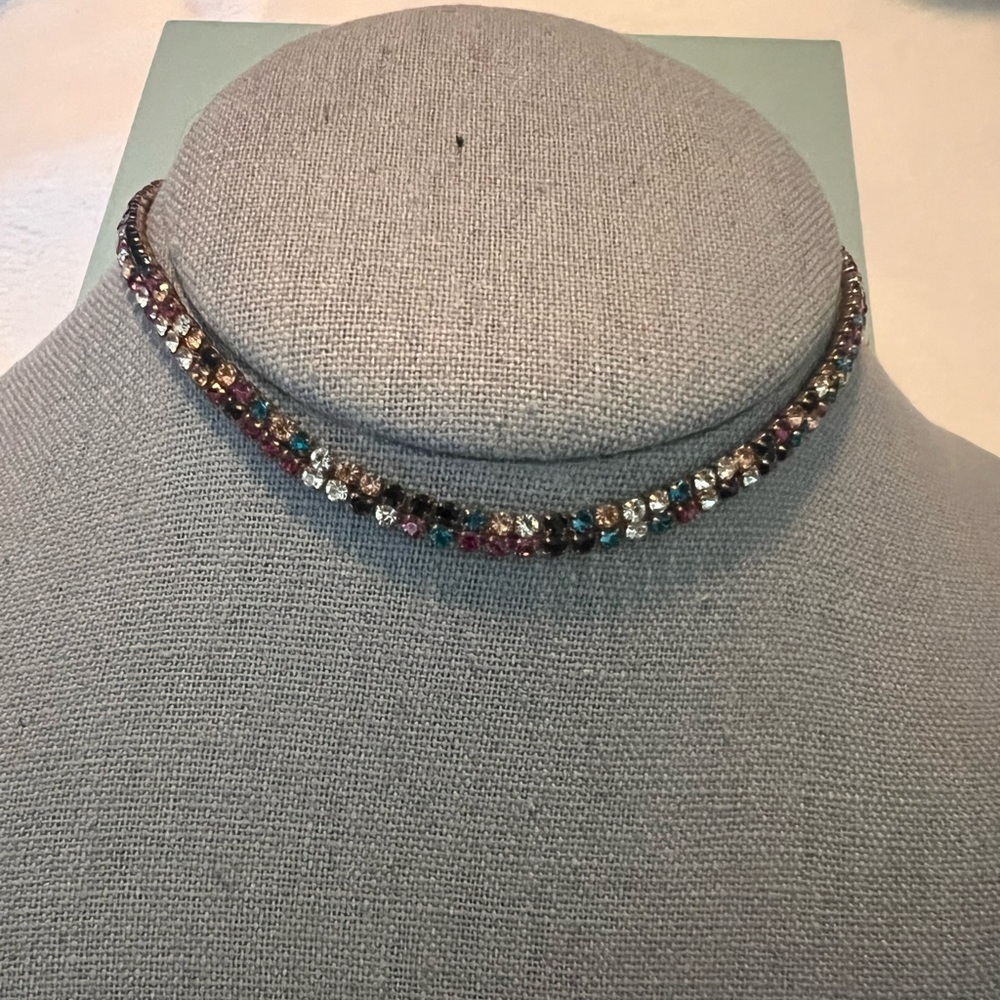 Multi Rhinestone Choker Jewel-tone Necklace
